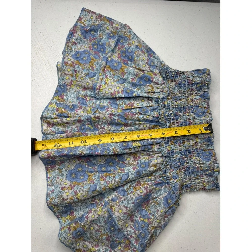 Katie J NYC Blue Floral Smocked Tiered Ruffle Mini Skirt Girls XS